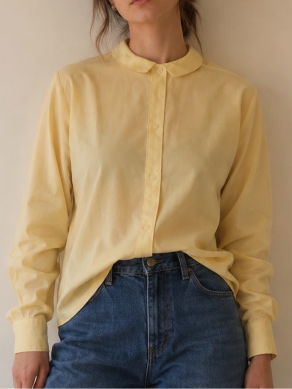 Vintage 1960’s Unisex Butter Yellow Hue Button Down Peter Pan Collar Shirt